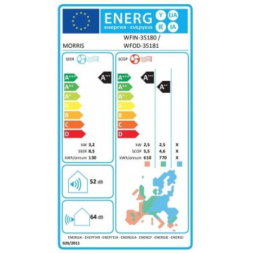 Morris WFIN-35180 Κλιματιστικό Inverter 12000 BTU A+++/A++ με Ιονιστή και WiFi